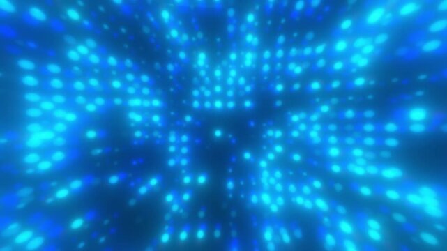 Abstract blue particle lights forming a radiant digital tunnel with motion blur and depth