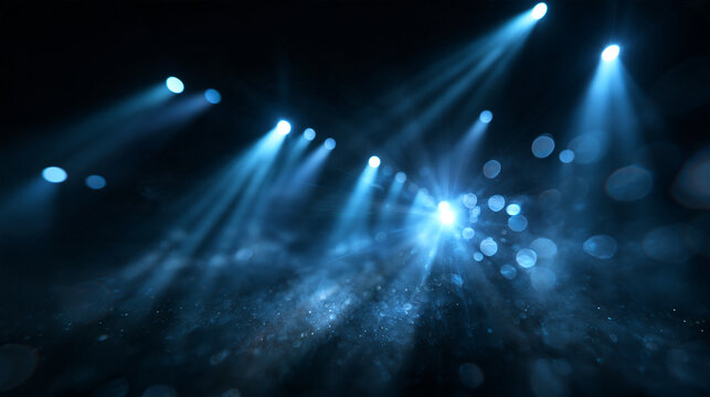 Spotlights Shining on Empty Stage with Blue Lighting