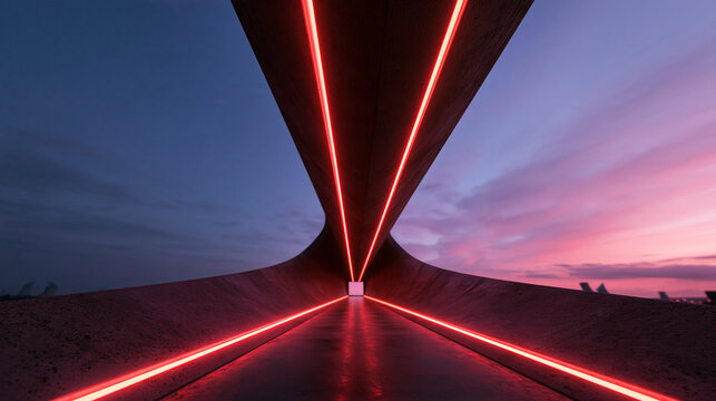Futuristic Architectural Tunnel with Glowing Red Neon Lines