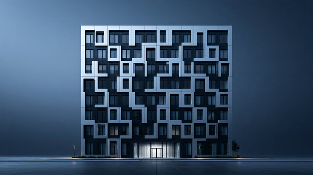 Modern Architecture Building Facade with Geometric Maze Pattern