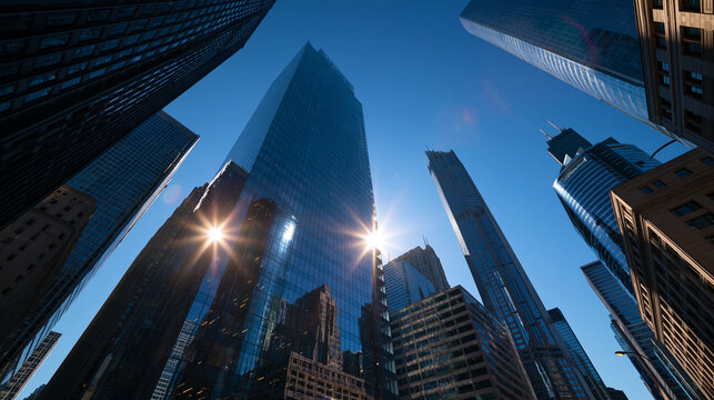 Low Angle View of Modern City Skyscraper Architecture