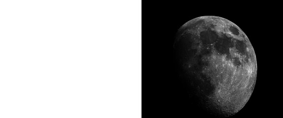 Detailed waxing gibbous moon on black background, realistic lunar surface with craters and texture, celestial night sky astronomy illustration © Smart Studio