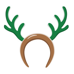 Green reindeer antlers headband with a brown band isolated on white background  Festive Xmas deer horn costume  illustration for holiday decoration and party props © JameArtStudio 