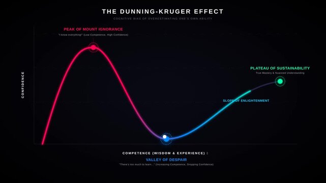 Dunning Kruger Effect Concept Graph Showing Confidence Versus Competence Over Time Illustration
