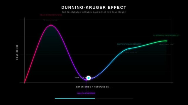 Dunning Kruger Effect Infographic Animation Showing Confidence Versus Experience and Knowledge