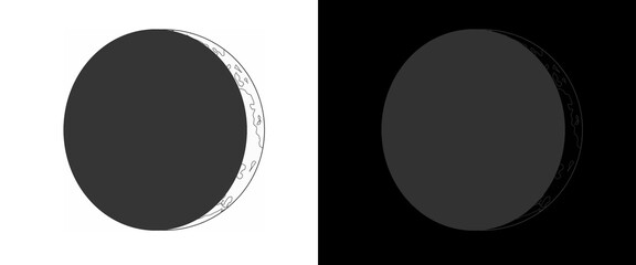 Minimalist solar eclipse icons, celestial moon and sun alignment symbols, astronomical lunar phase diagrams on black and white backgrounds © Smart Studio