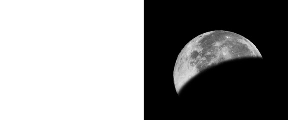 Realistic crescent moon illustration on black background, glowing lunar surface with craters, astronomical night sky celestial element for space design © Smart Studio
