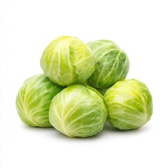 Fototapeta premium Fresh Green Cabbage Heads Stacked Together on a White Background for Culinary and Health Purposes