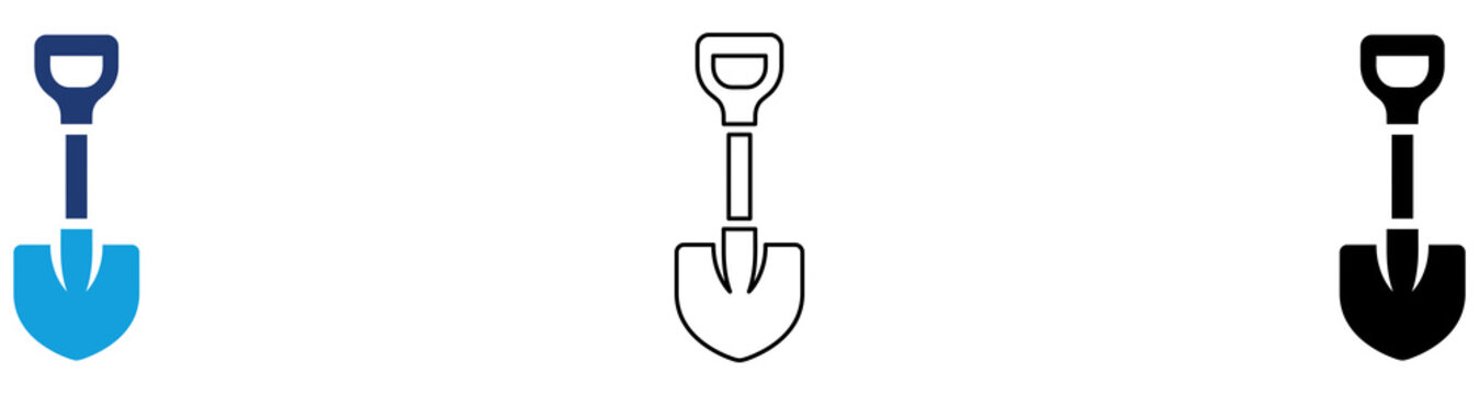 Multicolor Shovel Icon Set with Filled and Outline Styles for Gardening Landscaping Construction Digging and Outdoor Work Isolated on Transparent Background