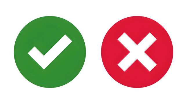 Green Checkmark and Red Cross Icons, Yes No Symbols, Decision Making, Approval and Rejection Graphics, Simple Round Icons