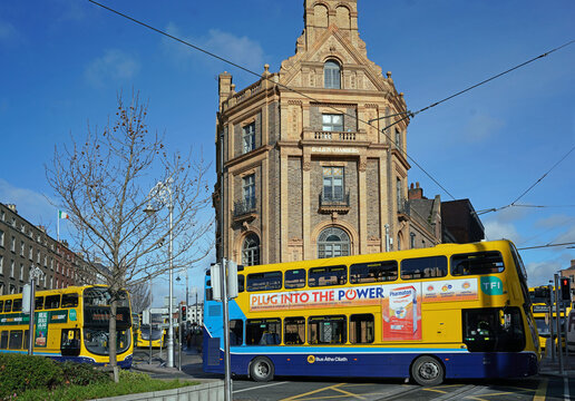 Double-decker buses in central Dublin