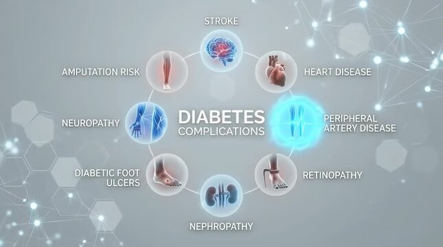 Animation showing various diabetes complications and health risks