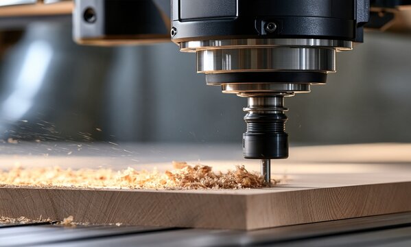 CNC router machine precision cut wood board in modern workshop industry
