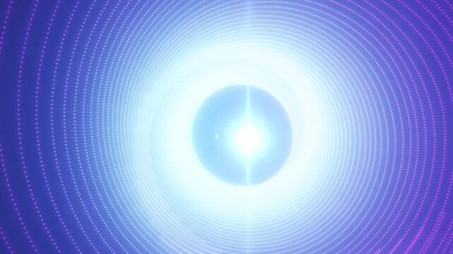 Abstract blue energy sphere surrounded by glowing concentric particle rings