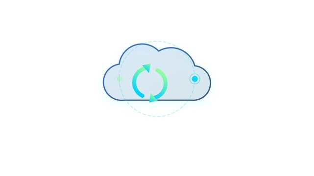 Animated cloud computing icons showing data synchronization process