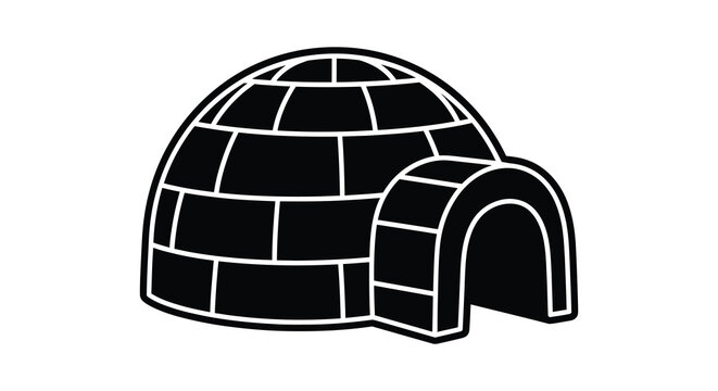 Black silhouette of an igloo structure against a white background silhouette dwelling