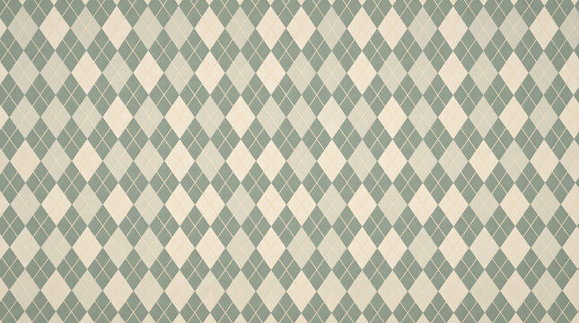 Sage green and cream argyle pattern background, classic diamond textile design