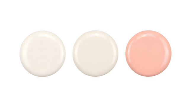 Minimalist pastel button badges, blank round pinback buttons in cream and soft pink, glossy plastic circle design elements isolated PNG with Transparent Background
