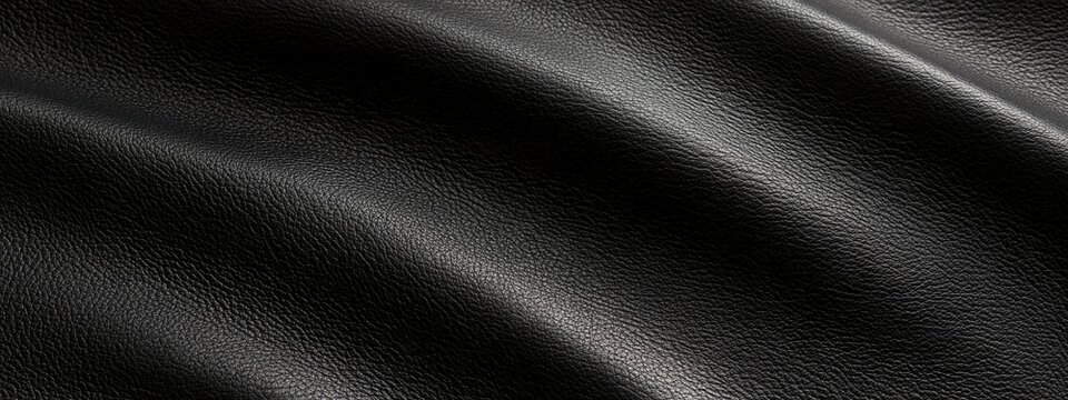Black leather texture background with smooth waves and elegant curve fold