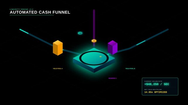 Automated Cash Funnel Financial Flow Concept Animation Representing Decentralized Liquidity Engine