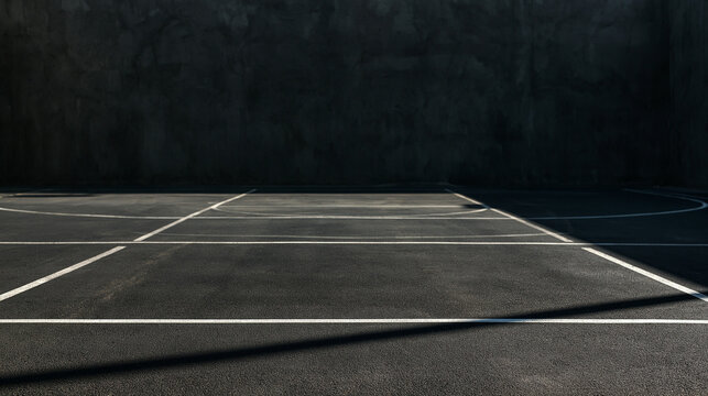 Empty Outdoor Basketball Court with White Lines