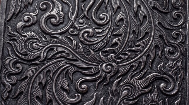 Traditional Thai Carved Silver Metal Pattern Texture