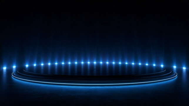 Round Stage Podium with Blue Neon Lights