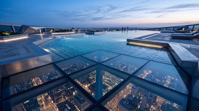Modern Rooftop Infinity Pool with Glass Floor Overlooking City