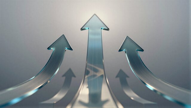 Three blue arrows point upward, symbolizing growth and progress.