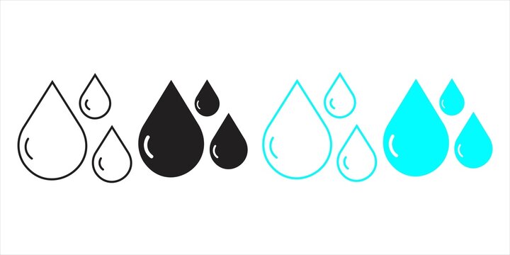 Water droplets in black and cyan colors isolated on white background