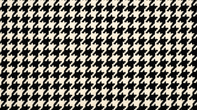 Black and cream houndstooth wool fabric texture, classic pattern background