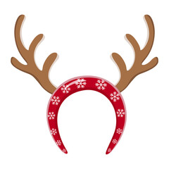 Brown reindeer antlers headband with red snowflake pattern band isolated on transparent background Cute Xmas deer horn costume accessory illustration for photo props © JameArtStudio 