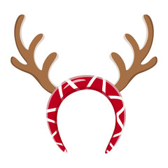 Brown reindeer antlers headband with red and white striped pattern band isolated on transparent background. Cute Xmas deer horn headband illustration for holiday costume. © JameArtStudio 