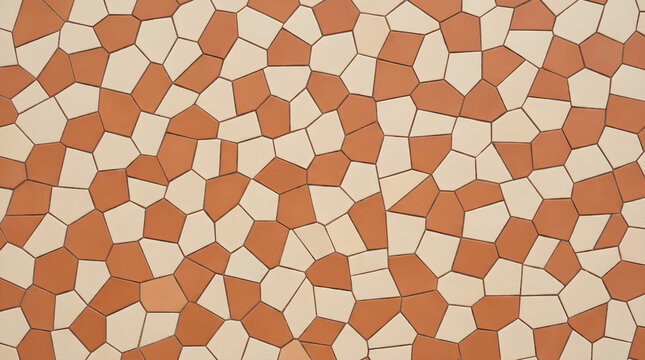 Terracotta and cream Voronoi mosaic tile pattern, organic background