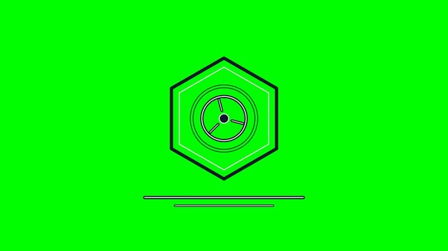 Minimalist geometric icons evolving through animation on a vibrant bright green chroma key background with three minimalist hexagonal animate evolve intricate
