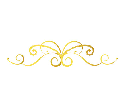 Gold scroll vector ornament isolated on transparent background cutout graphic element