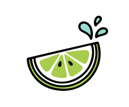 Lime slice vector isolated on transparent background with juice splashes
