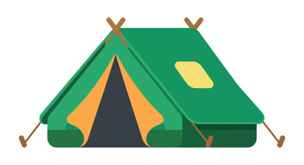 Green camping tent illustration with yellow flap and dark entrance flat vector style © Elma Ak