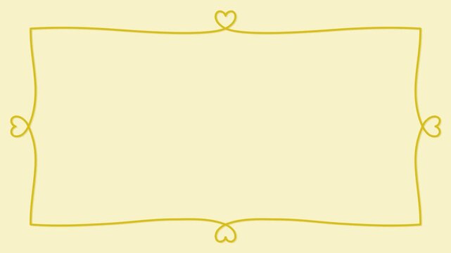 Rectangular heart border is progressively drawn in yellow on a pale background, creating an elegant and romantic frame with large central copy space