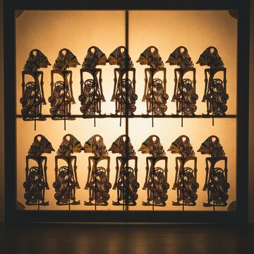 Traditional Indonesian Wayang Kulit Shadow Puppets Collection