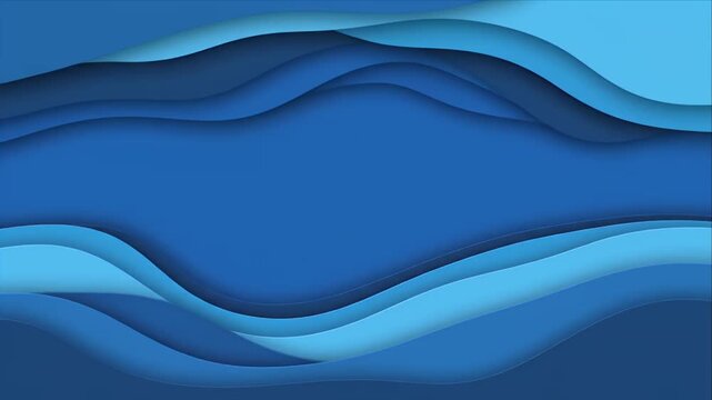 Deep Blue Abstract Loop Wave Background with Layered Flowing Cyan Curves, Smooth Dimensional Pattern and Calm Modern Design Texture for Digital Visual Projects