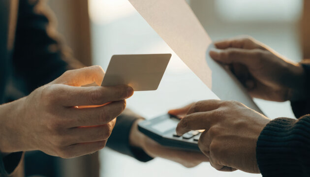 Contactless payment customer cashier receipt card transaction retail hand payment terminal point of sale