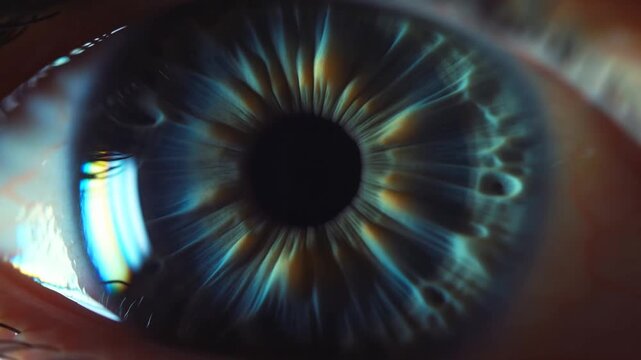 Extreme Macro View of Human Eye Pupil and Blue Iris with Detailed Texture