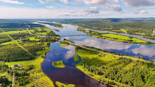 Tornio River Valley Drone Footage, Swedish Finnish Border