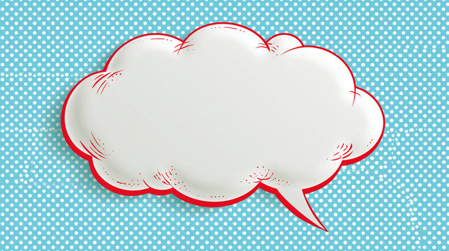Empty speech bubble on a blue dotted background.