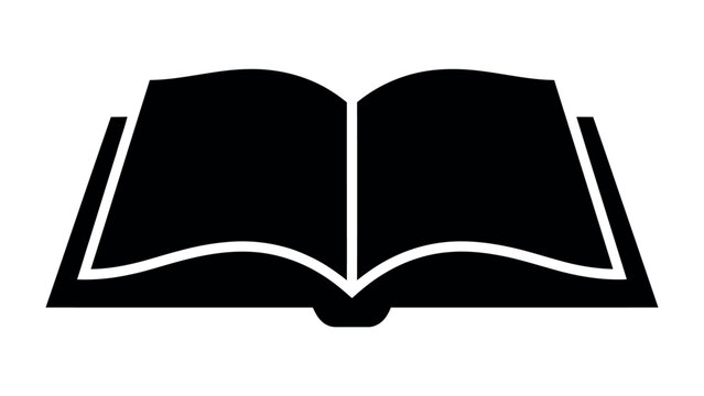Open Book Silhouette: A stark black silhouette of an open book, symbolizing knowledge, learning, and the power of literature, presented as a simple graphic icon.