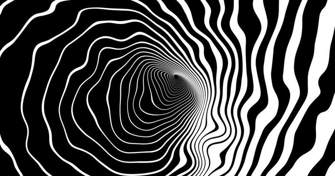 black white optical illusion, abstract hypnotic vortex, dizzying pattern creating sense depth movement, mind bending visual art.