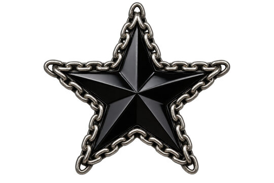 Black leather star patch with chain border for punk fashion accessories and biker apparel
