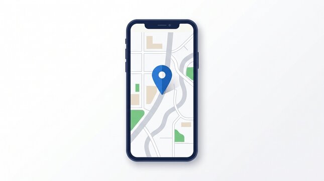 Mobile phone screen displaying a map with a blue location pin
