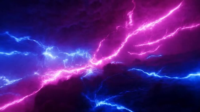 Blue and pink lightning energy flowing through a dark glowing abstract background